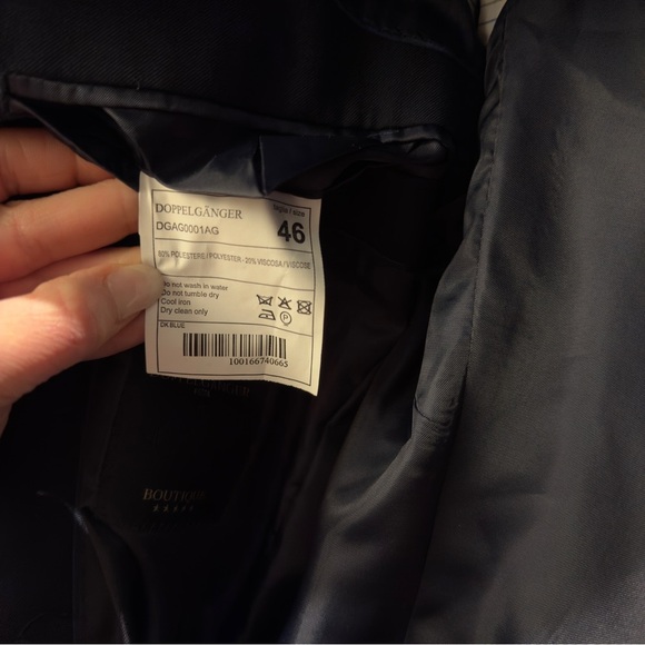 NWT- Doppelgänger Navy Blazer Men's Black Blazer Size 46 DGAGO 001AG - Picture 10 of 13